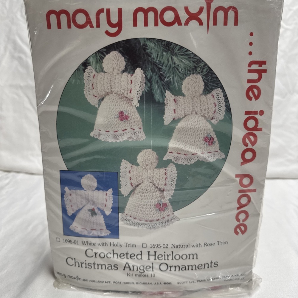 VTG Mary Maxim Crocheted Heirloom Christmas Angel Ornaments Kit Makes 10 New